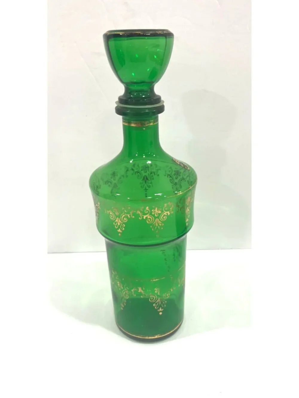 Vintage Cristallerie Artistiche DFP Emerald Green Decanter with 4 glasses,Italy